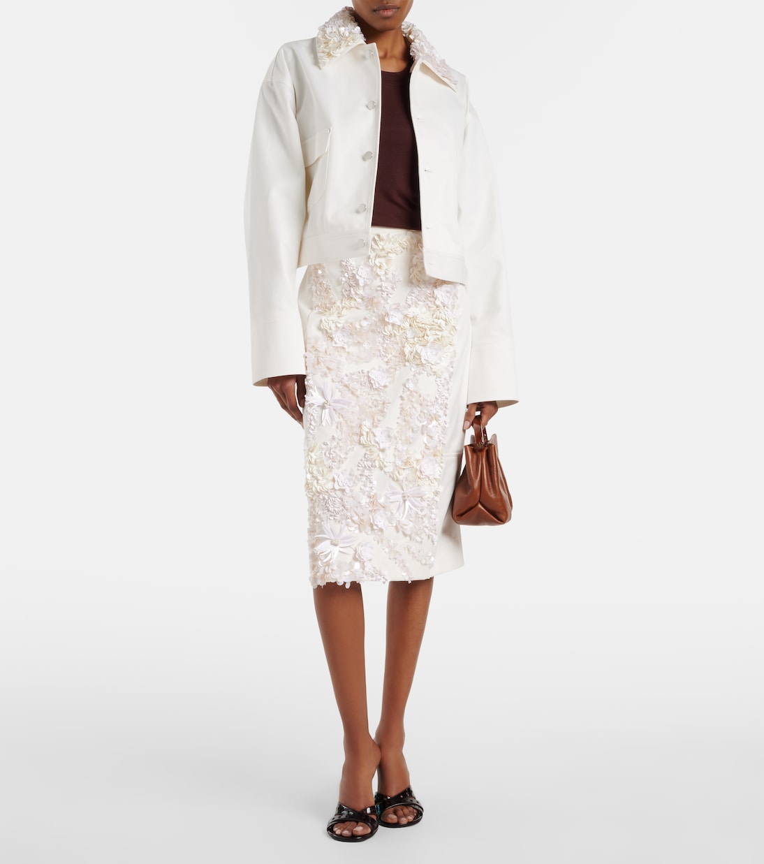 Embellished cotton drill midi skirt | Plan C