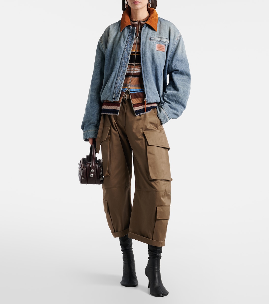 Okra suede-trimmed denim blouson jacket | Acne Studios