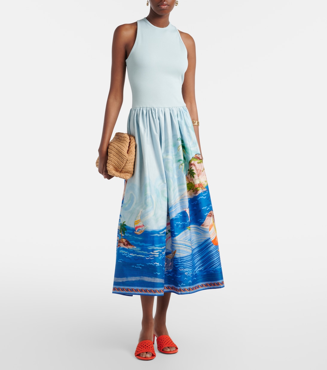 Printed cotton midi dress | Alémais