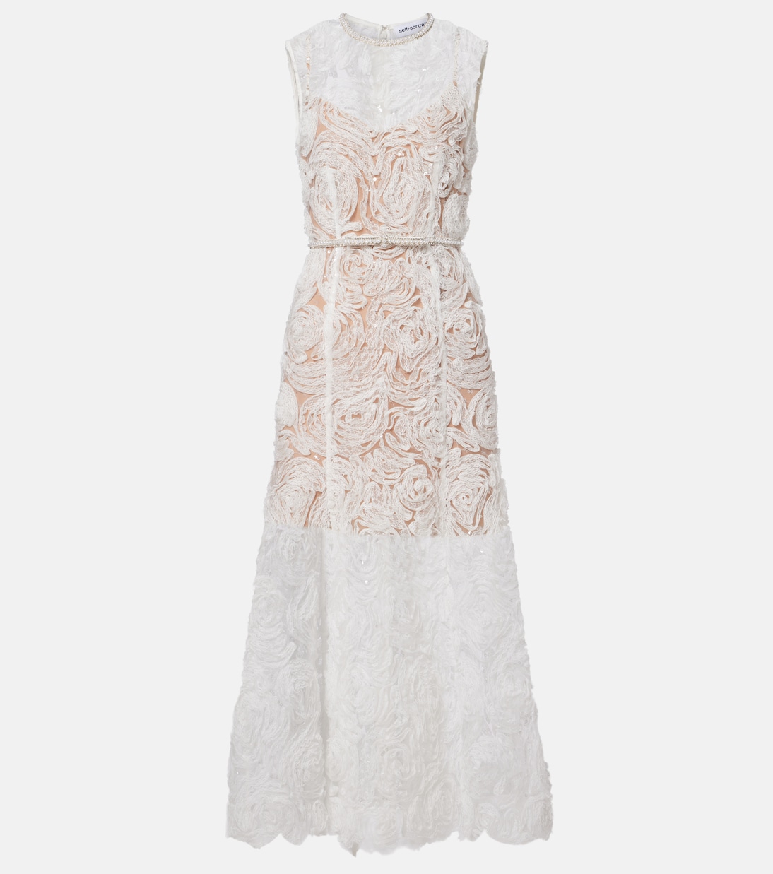 Embellished lace-trimmed tulle midi dress | Self-Portrait