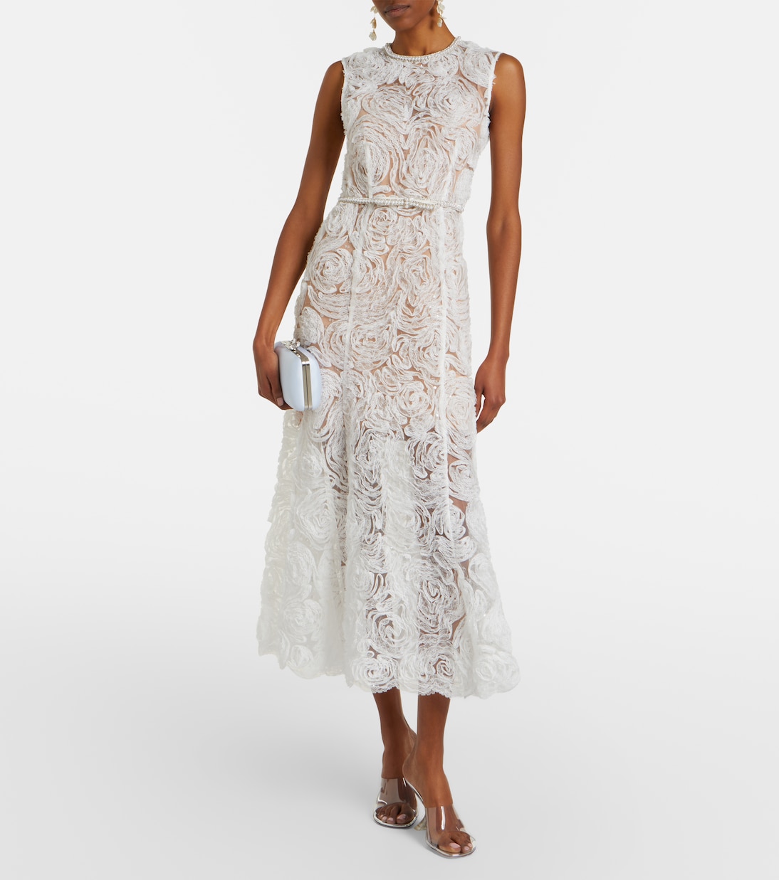 Embellished lace-trimmed tulle midi dress | Self-Portrait
