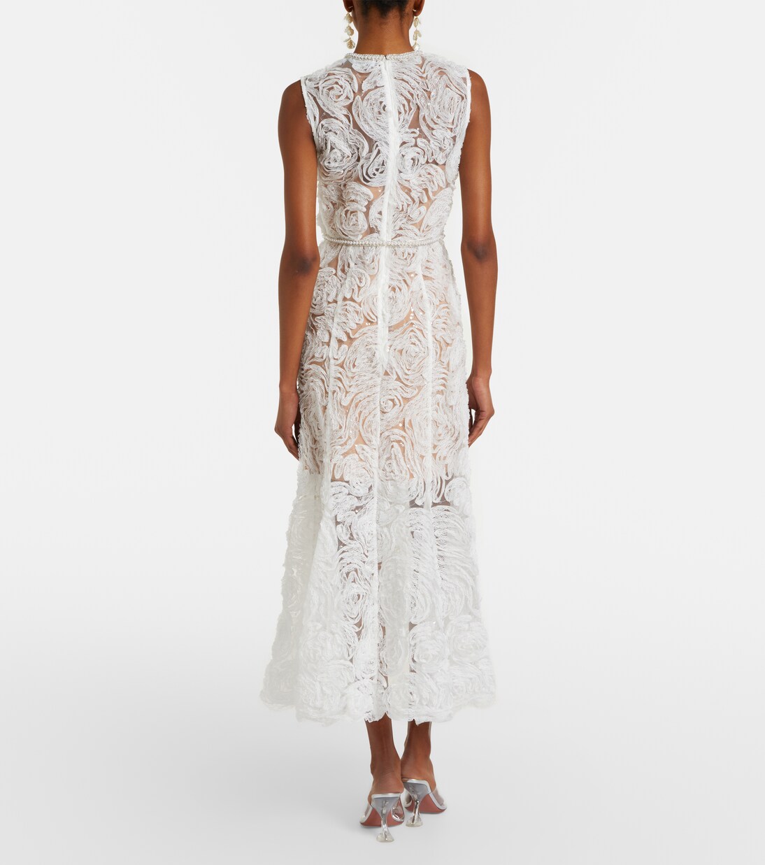 Embellished lace-trimmed tulle midi dress | Self-Portrait