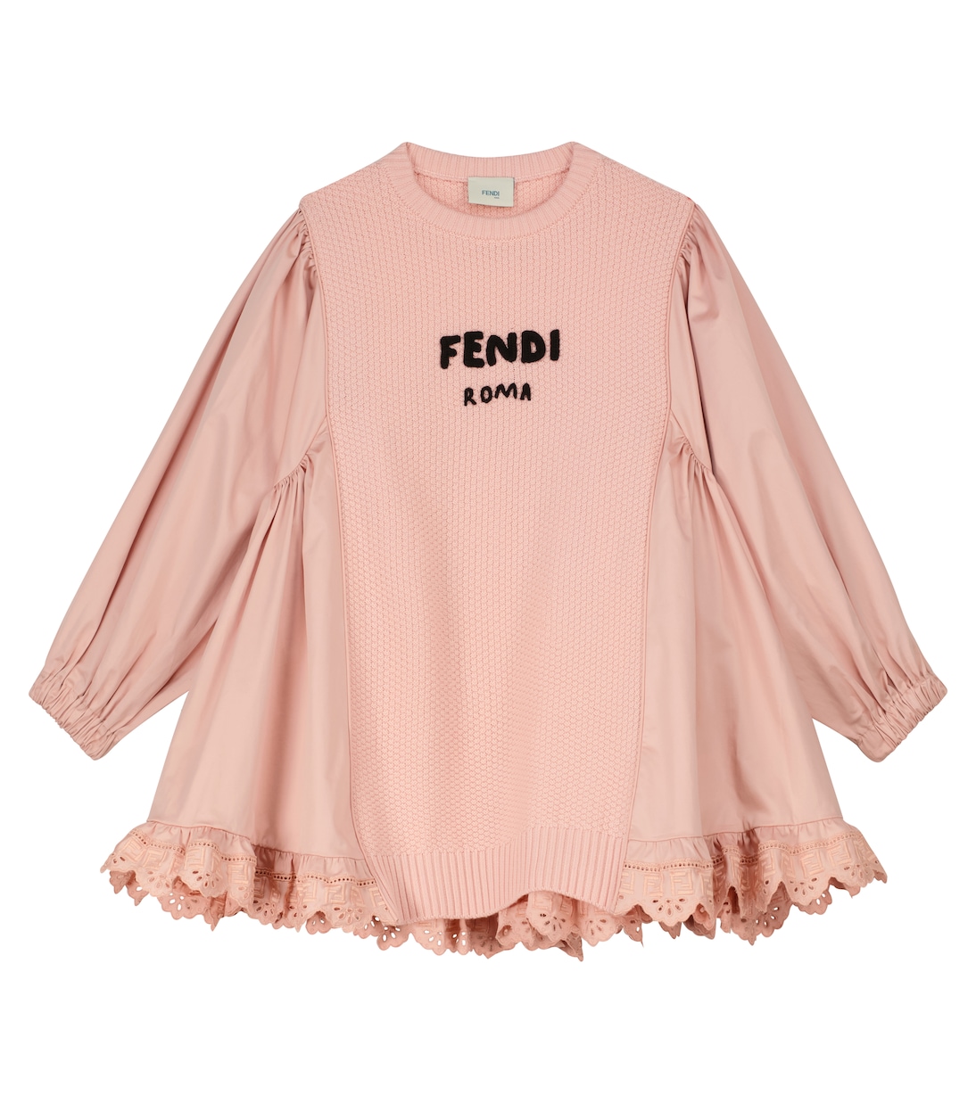 Robe en coton mélangé et dentelle | Fendi Kids
