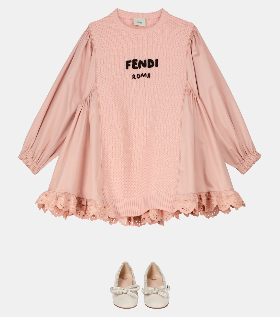 Robe en coton mélangé et dentelle | Fendi Kids