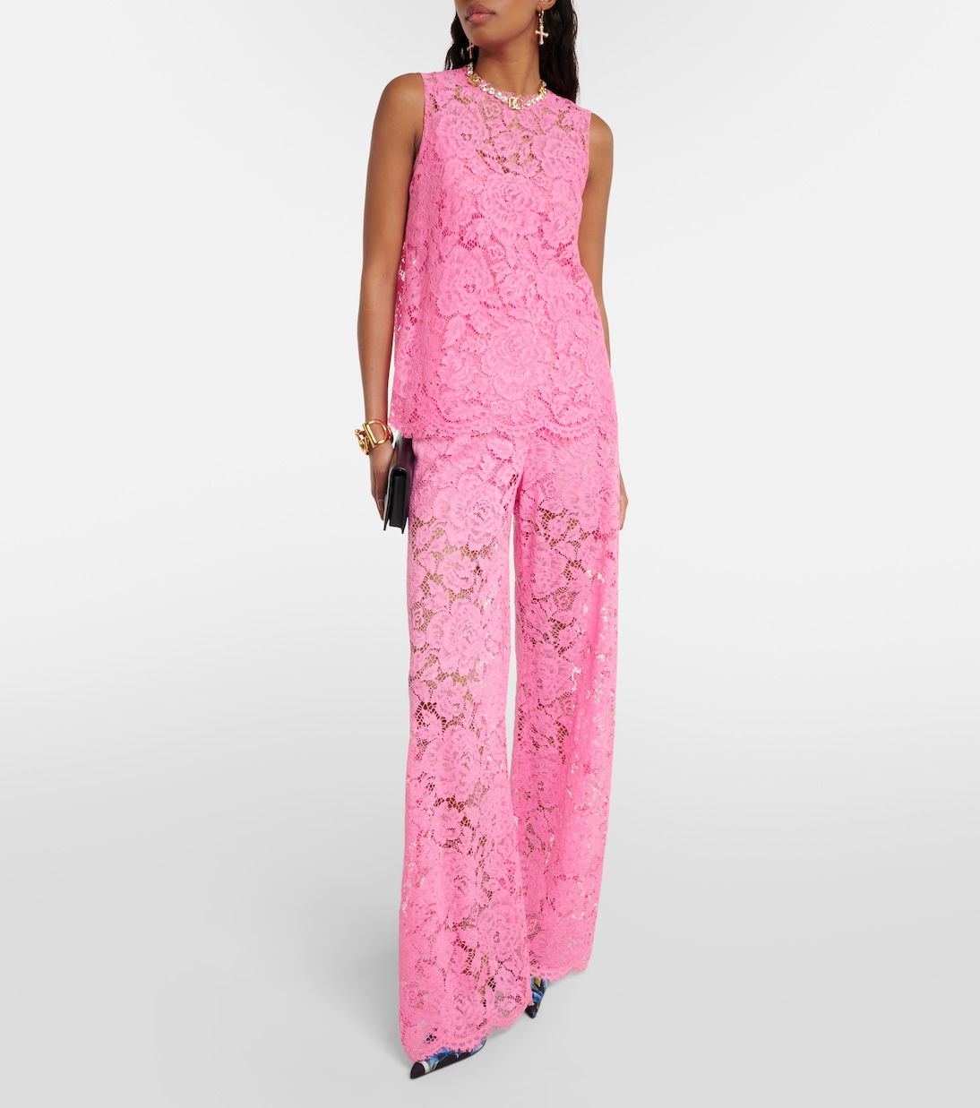 Floral crepe de chine lace top | Dolce&Gabbana