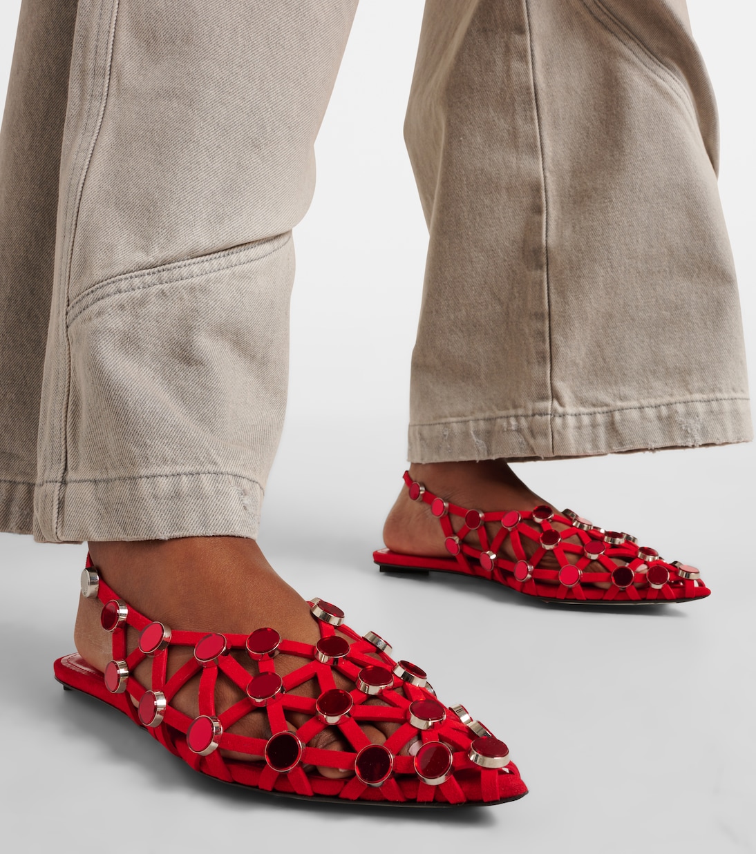 Grid studded suede slingback flats | The Attico