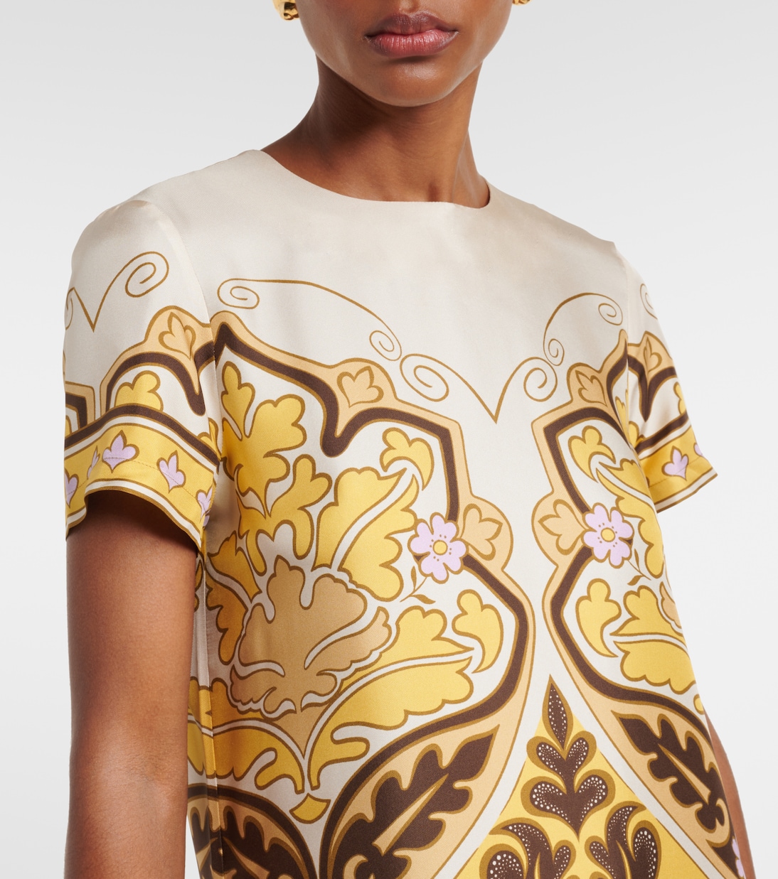 Bedrucktes Maxikleid aus Seide mit Federn | La DoubleJ