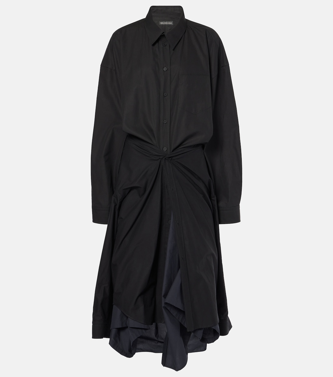 Gathered tie-front cotton shirt dress | Balenciaga