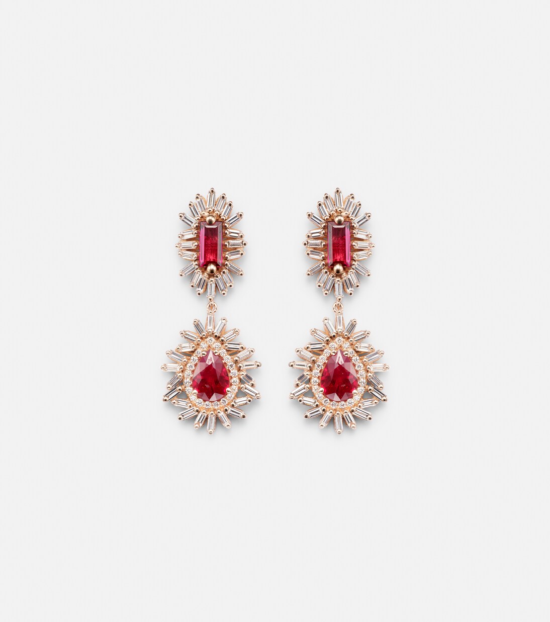 Doublet 18kt rose gold drop earrings with rubies and diamonds | Suzanne Kalan