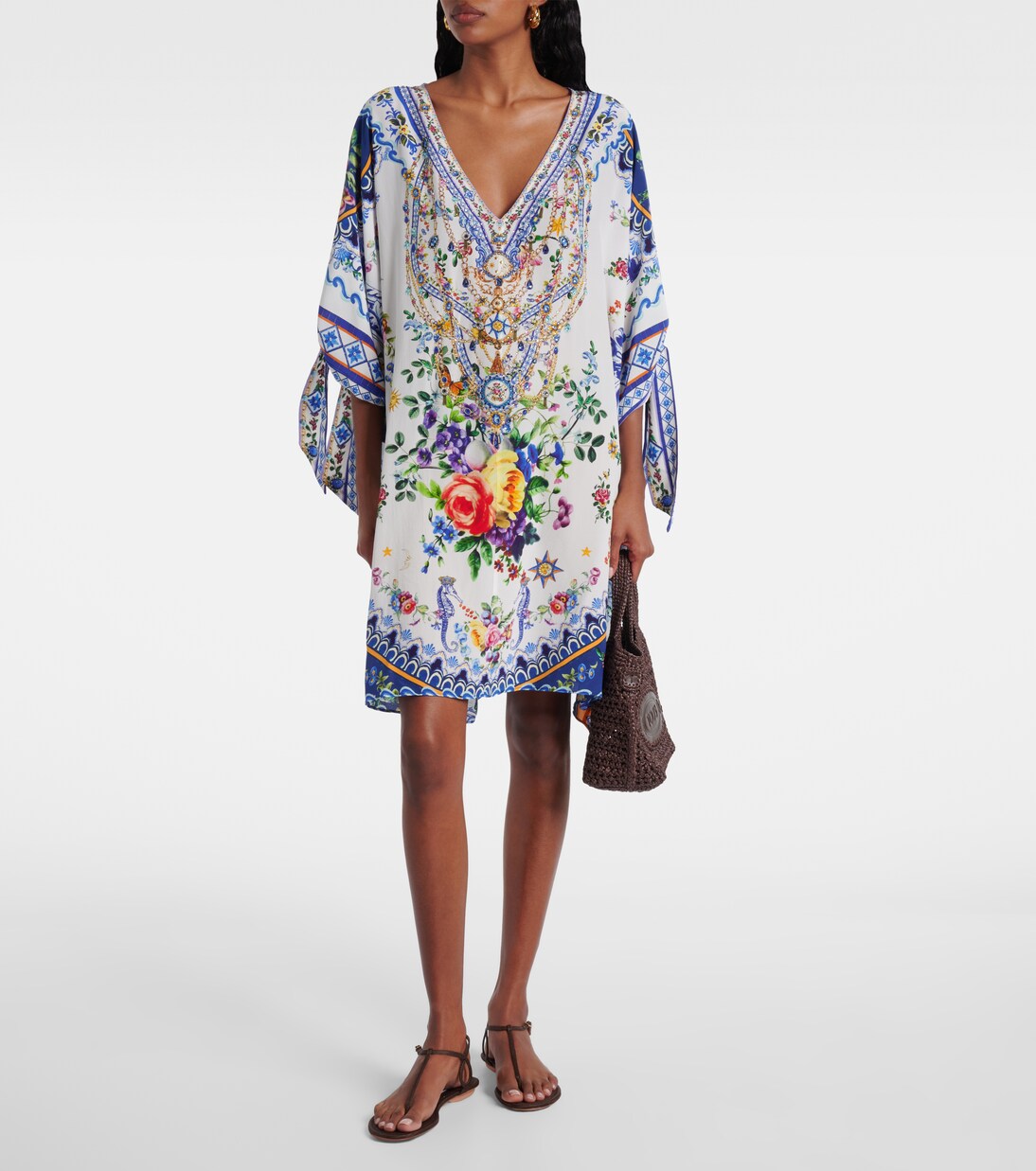 Cafetan imprimé en crêpe de soie à ornements | Camilla