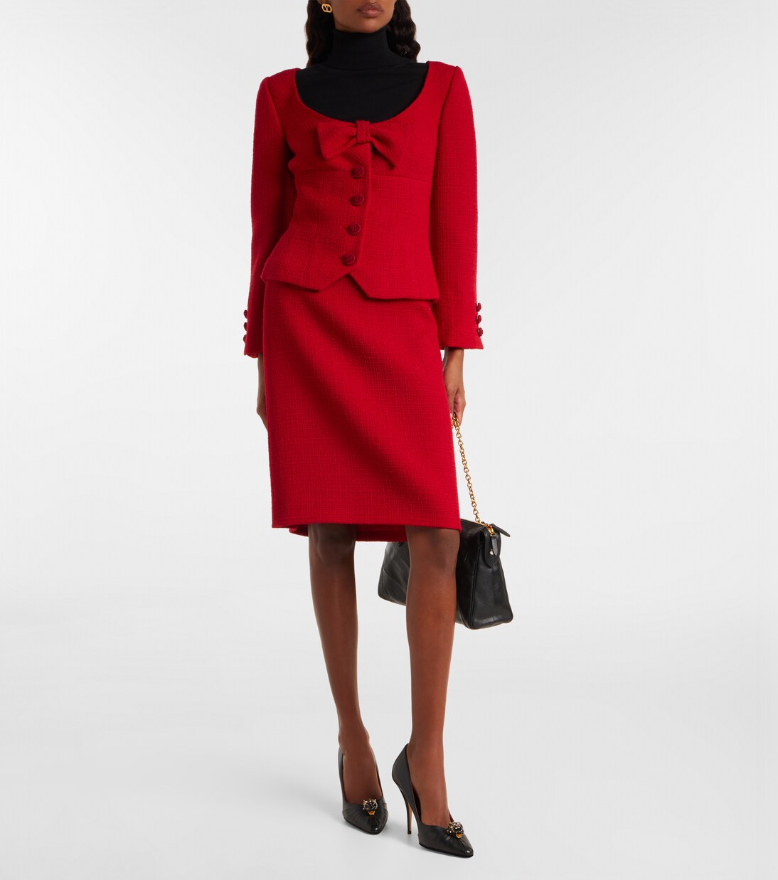 High-rise wool-blend tweed pencil skirt | Valentino