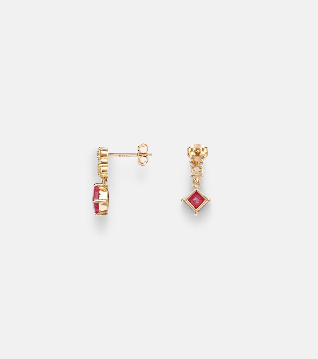 14kt gold (585/1000) earrings with diamonds, pink sapphire, and ruby  | Stone and Strand