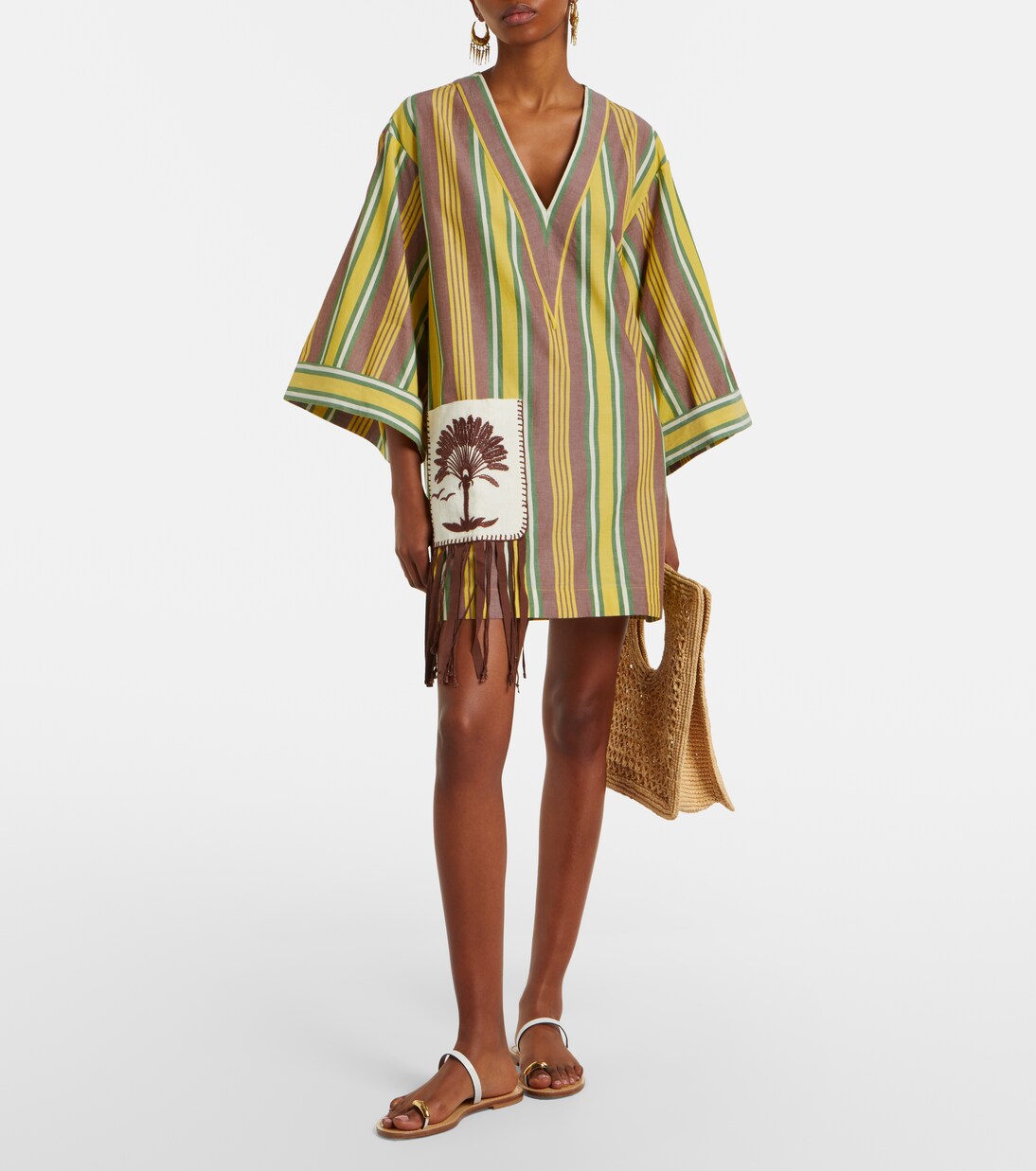 Clover embroidered striped cotton minidress | Alémais