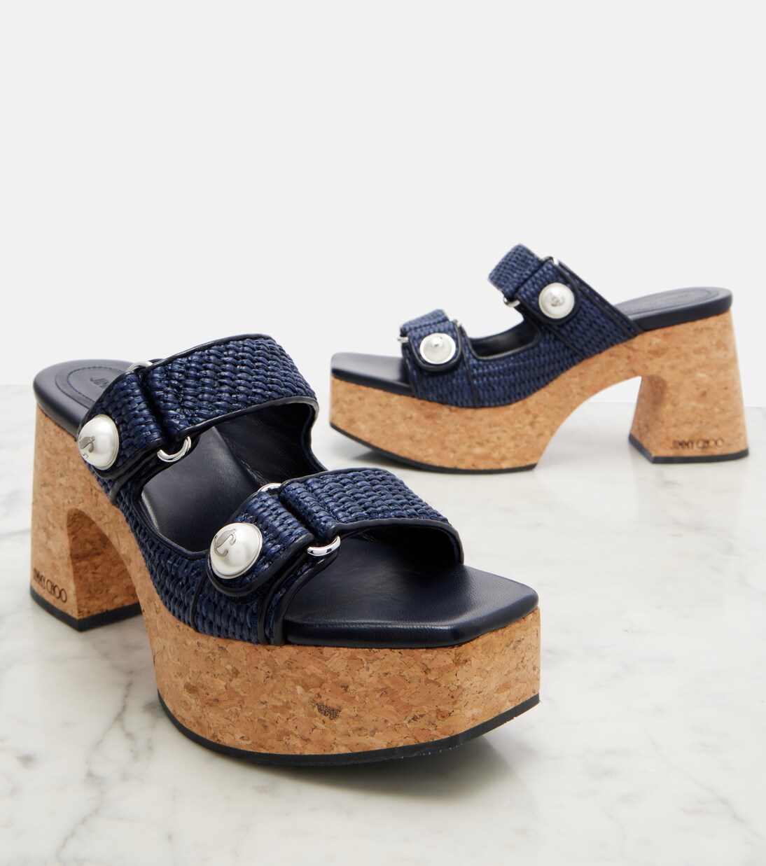 Fayence raffia-effect platform sandals | Jimmy Choo