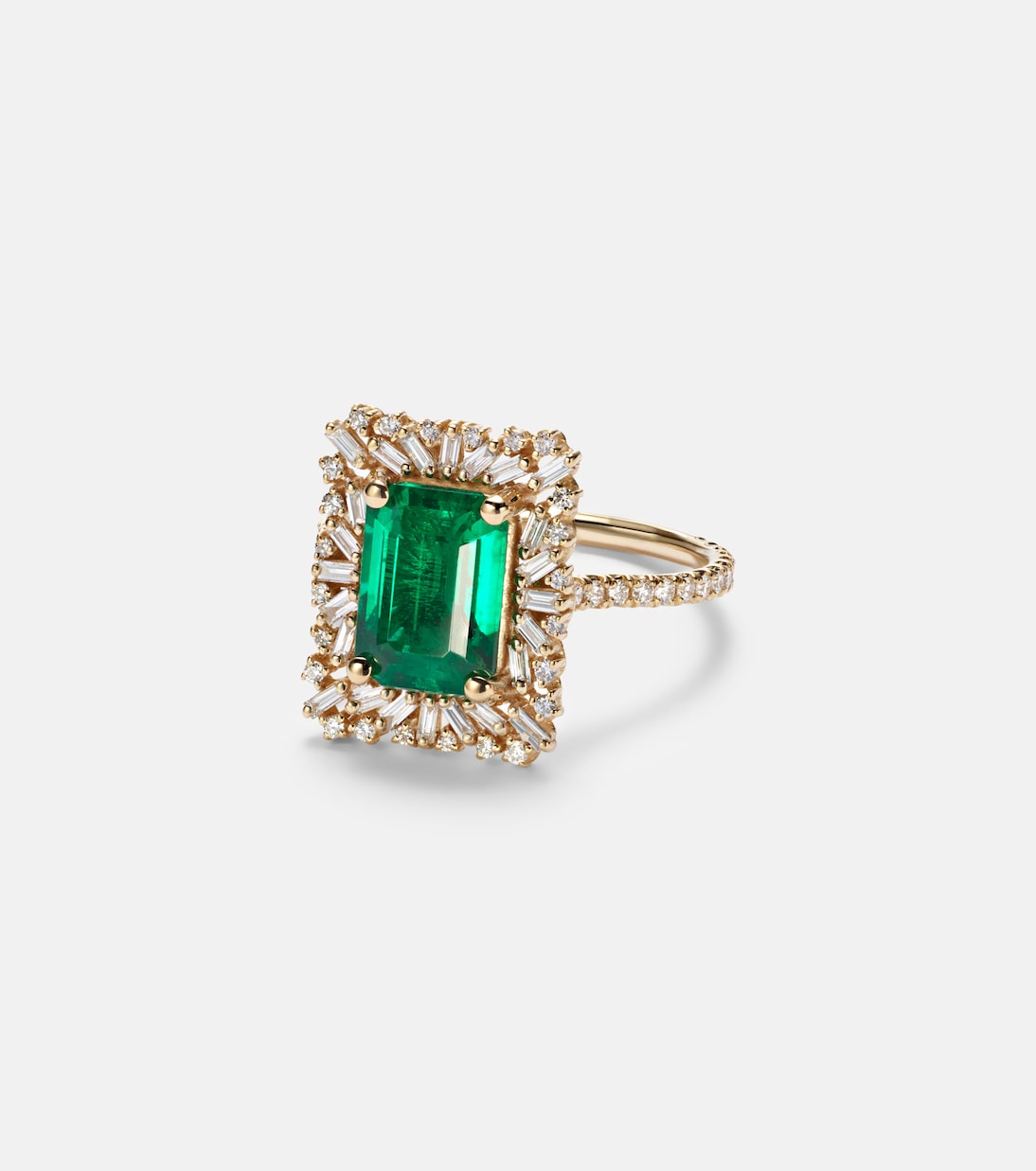 18kt gold (750/1000) ring with emerald and diamonds | Suzanne Kalan