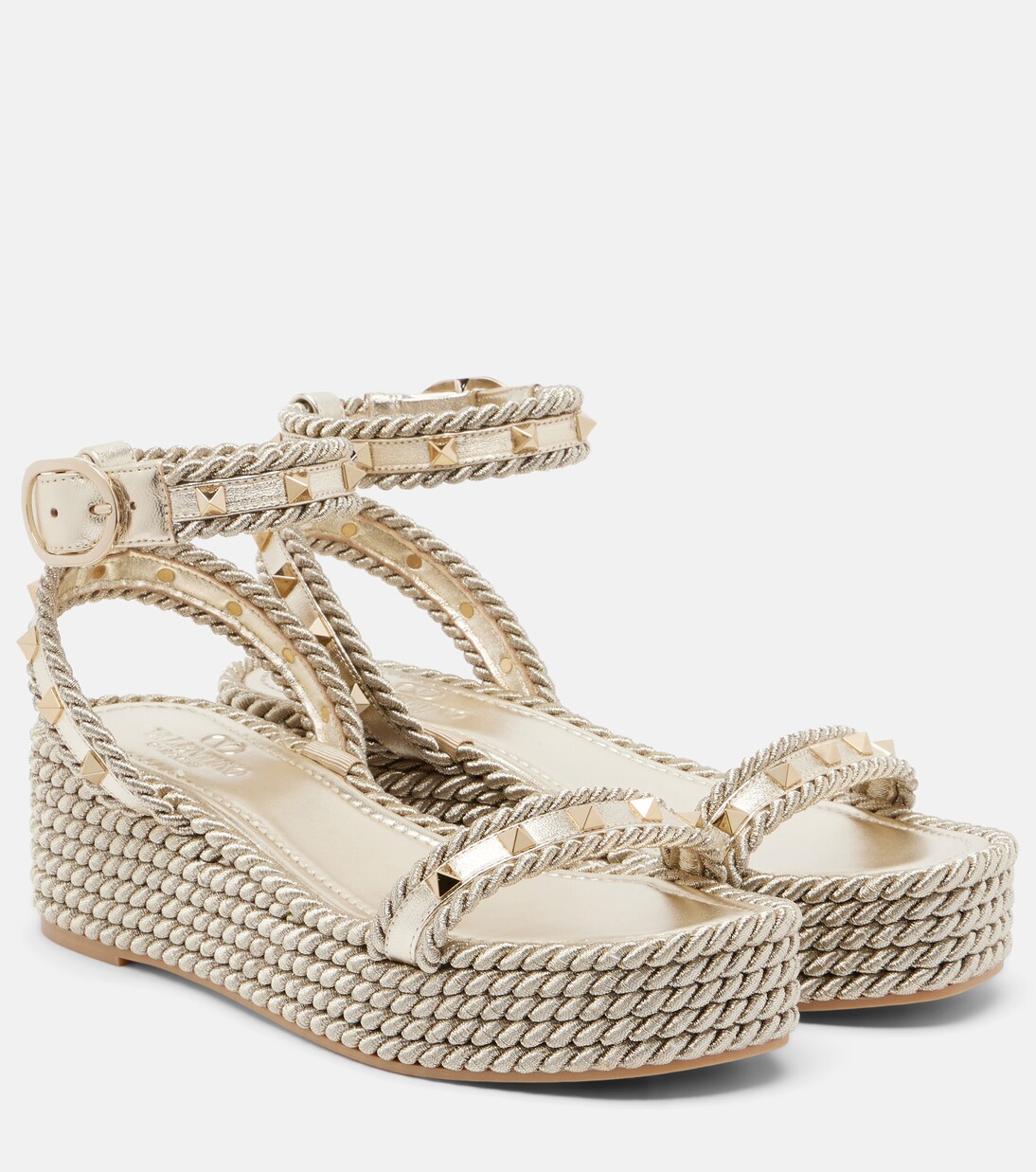 Rockstud Torchon leather espadrille wedges | Valentino Garavani