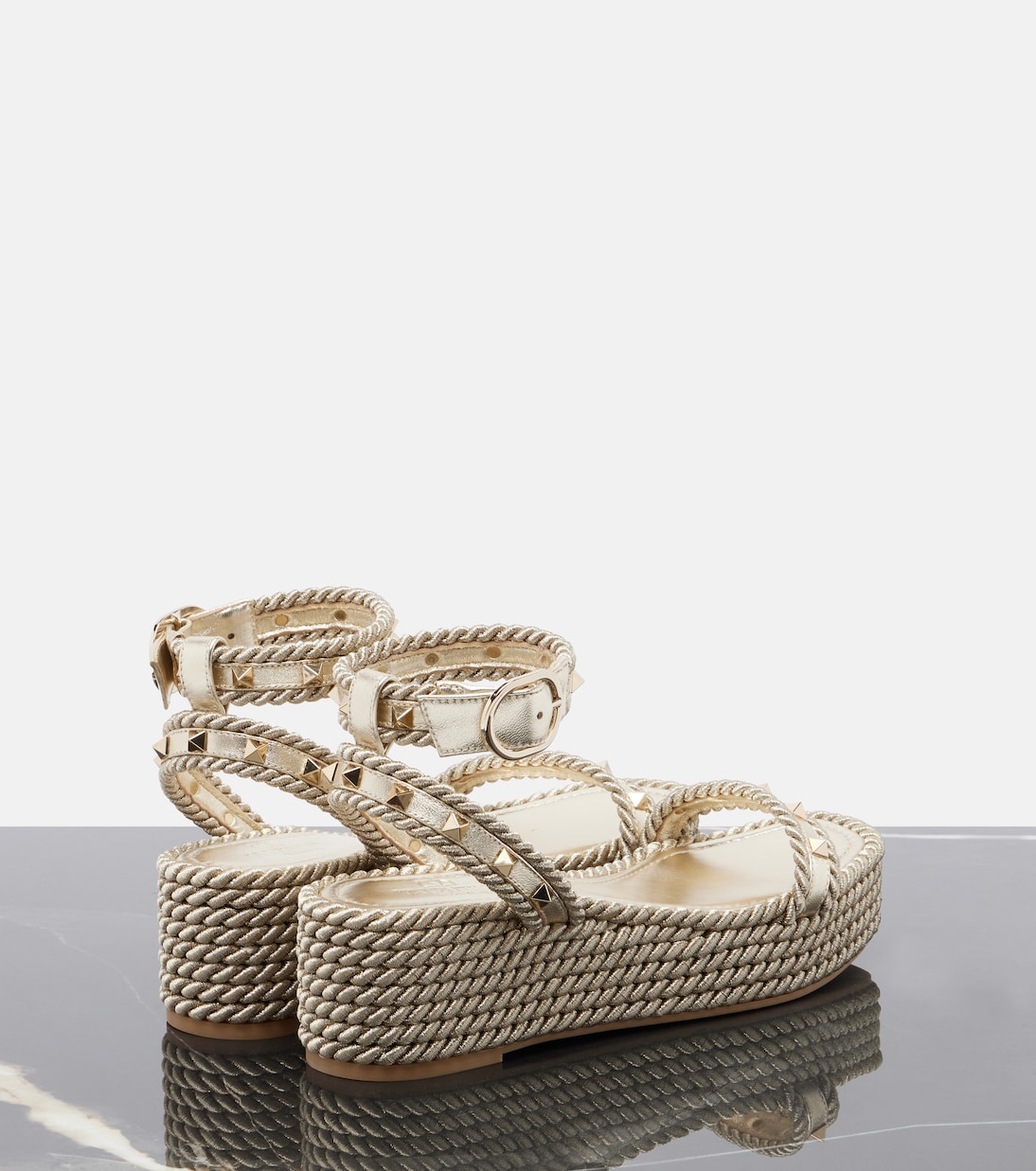 Rockstud Torchon leather espadrille wedges | Valentino Garavani