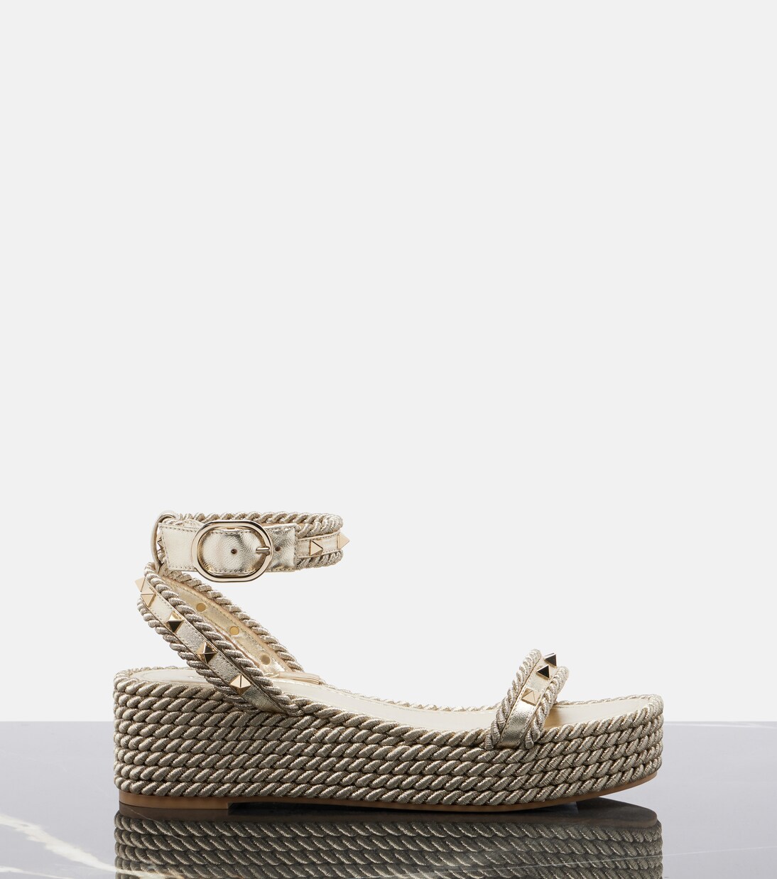 Rockstud Torchon leather espadrille wedges | Valentino Garavani