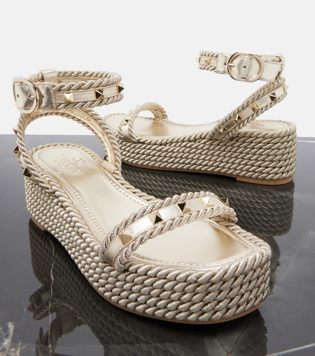 Rockstud Torchon leather espadrille wedges | Valentino Garavani