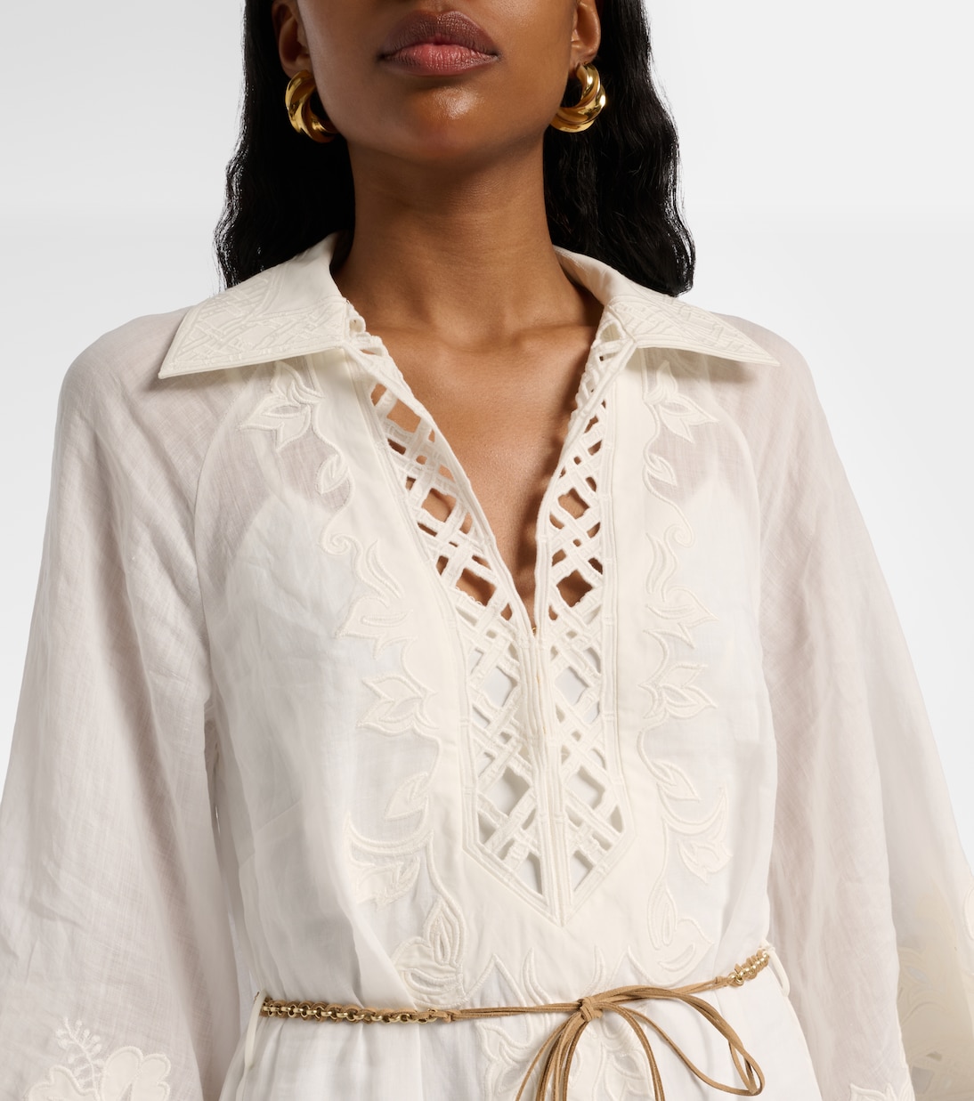 Indra刺绣苎麻纤维中长连衣裙 | Zimmermann