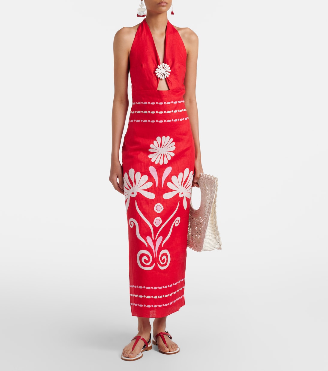 Orly printed halterneck linen midi dress | Cala de la Cruz