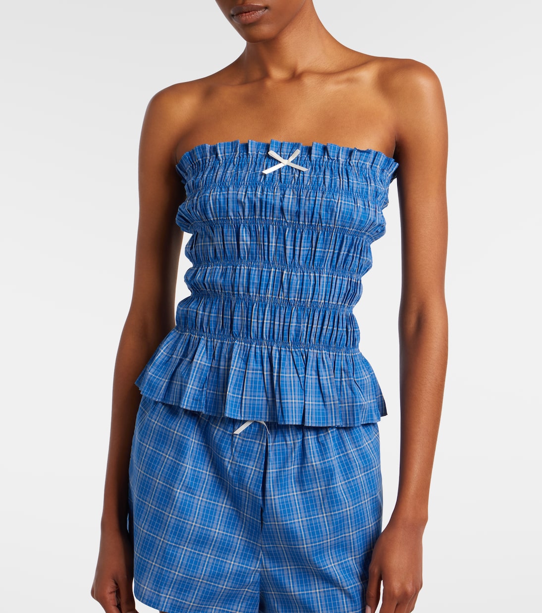 Leya gathered plaid cotton top | Faithfull