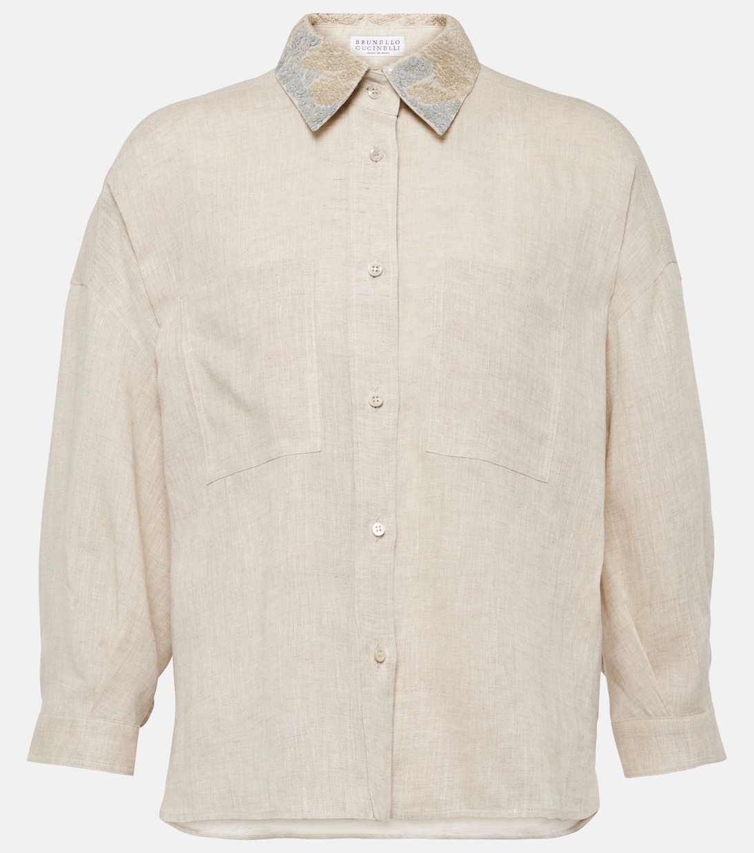 Embellished linen shirt | Brunello Cucinelli