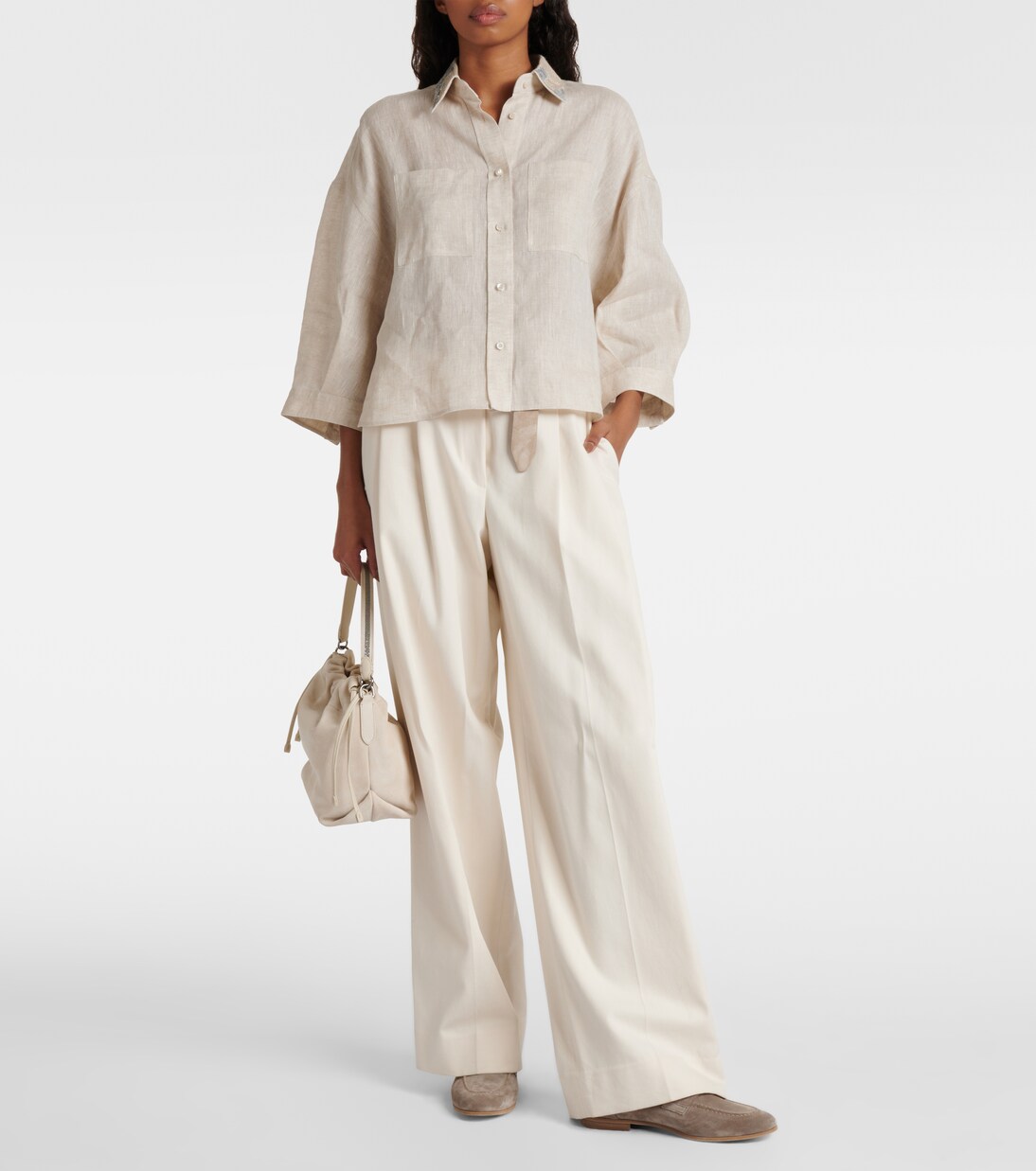 Embellished linen shirt | Brunello Cucinelli