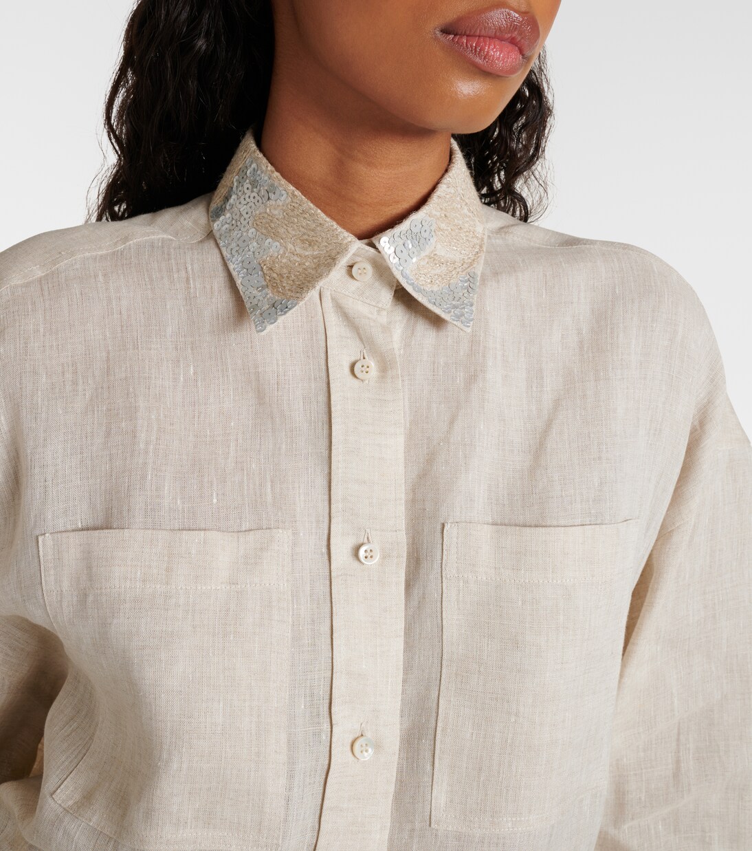 Embellished linen shirt | Brunello Cucinelli