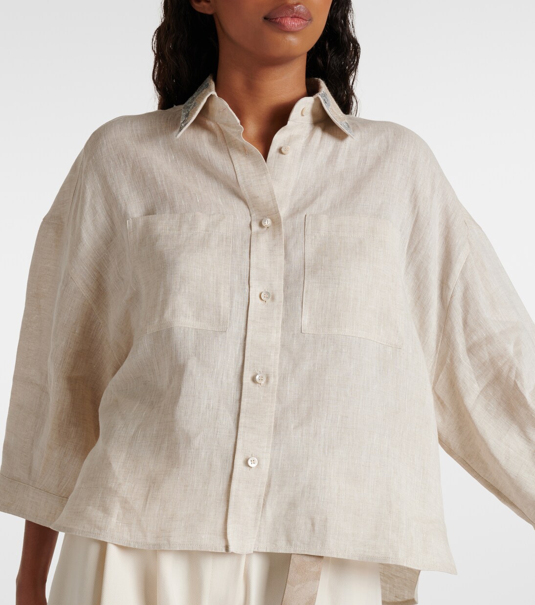 Embellished linen shirt | Brunello Cucinelli