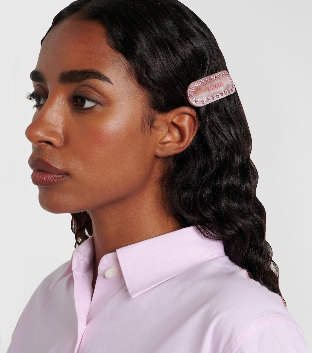 Logo crystal-embellished barrette | Prada