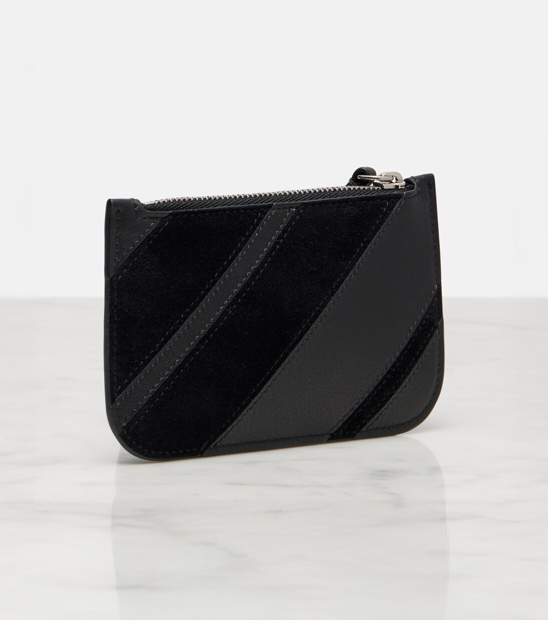 Pocket suede-trimmed leather card holder | Phoebe Philo