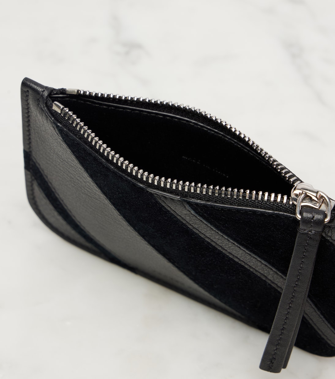 Pocket suede-trimmed leather card holder | Phoebe Philo