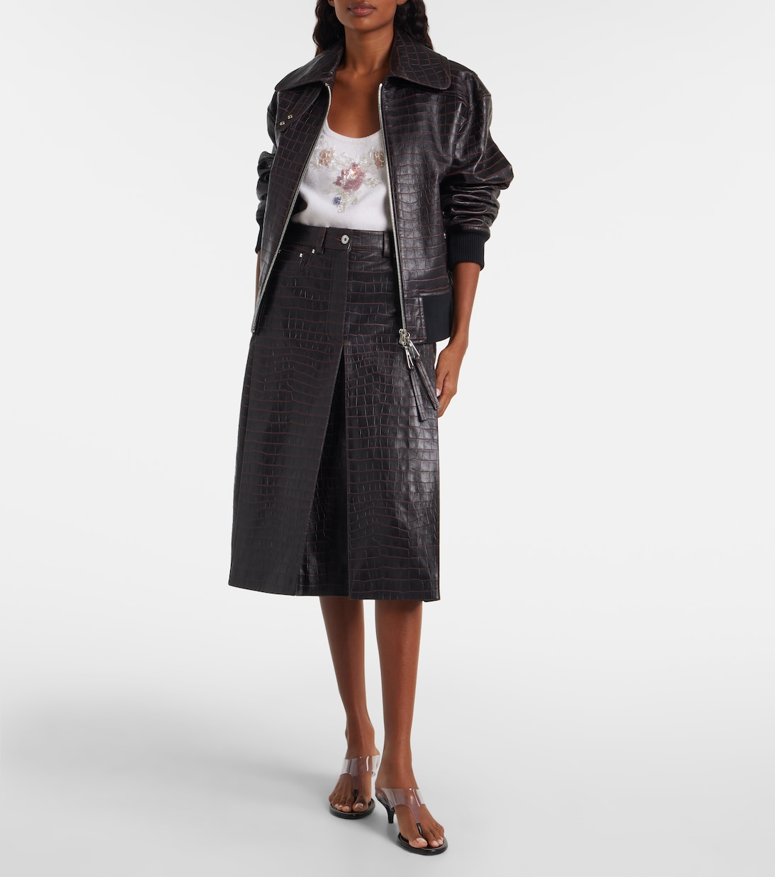 Croc-effect leather blouson jacket | Rabanne