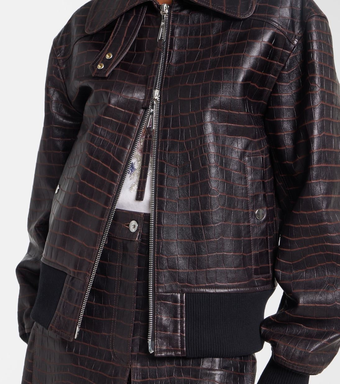 Croc-effect leather blouson jacket | Rabanne