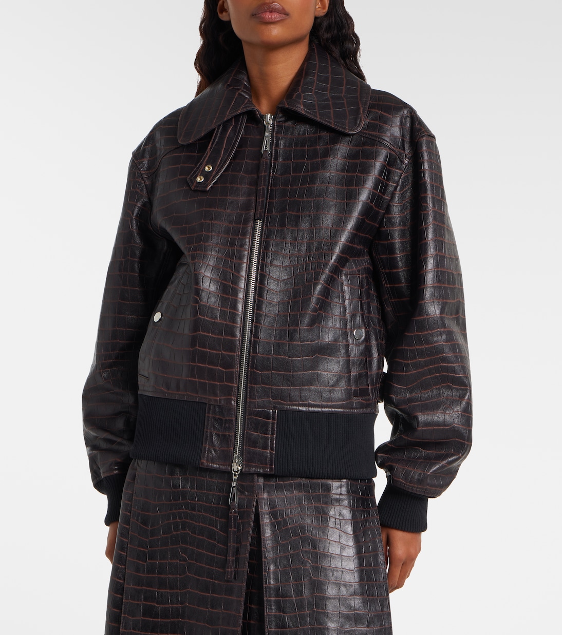 Croc-effect leather blouson jacket | Rabanne
