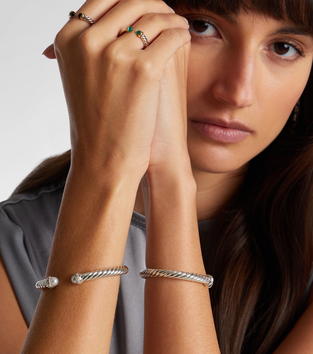 Cable Flex® sterling silver bracelet with diamonds and pearls | David Yurman