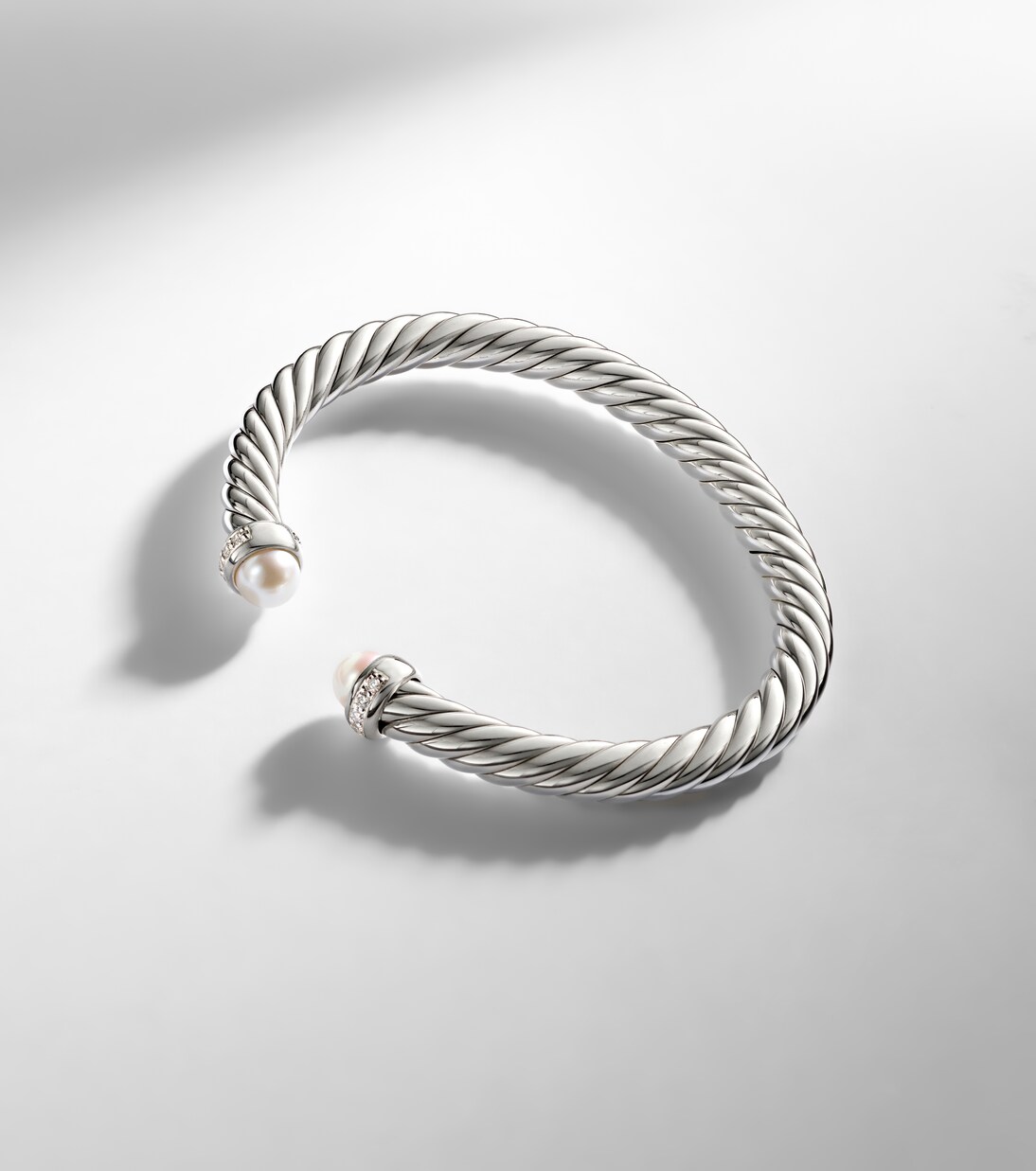 Cable Flex® sterling silver bracelet with diamonds and pearls | David Yurman