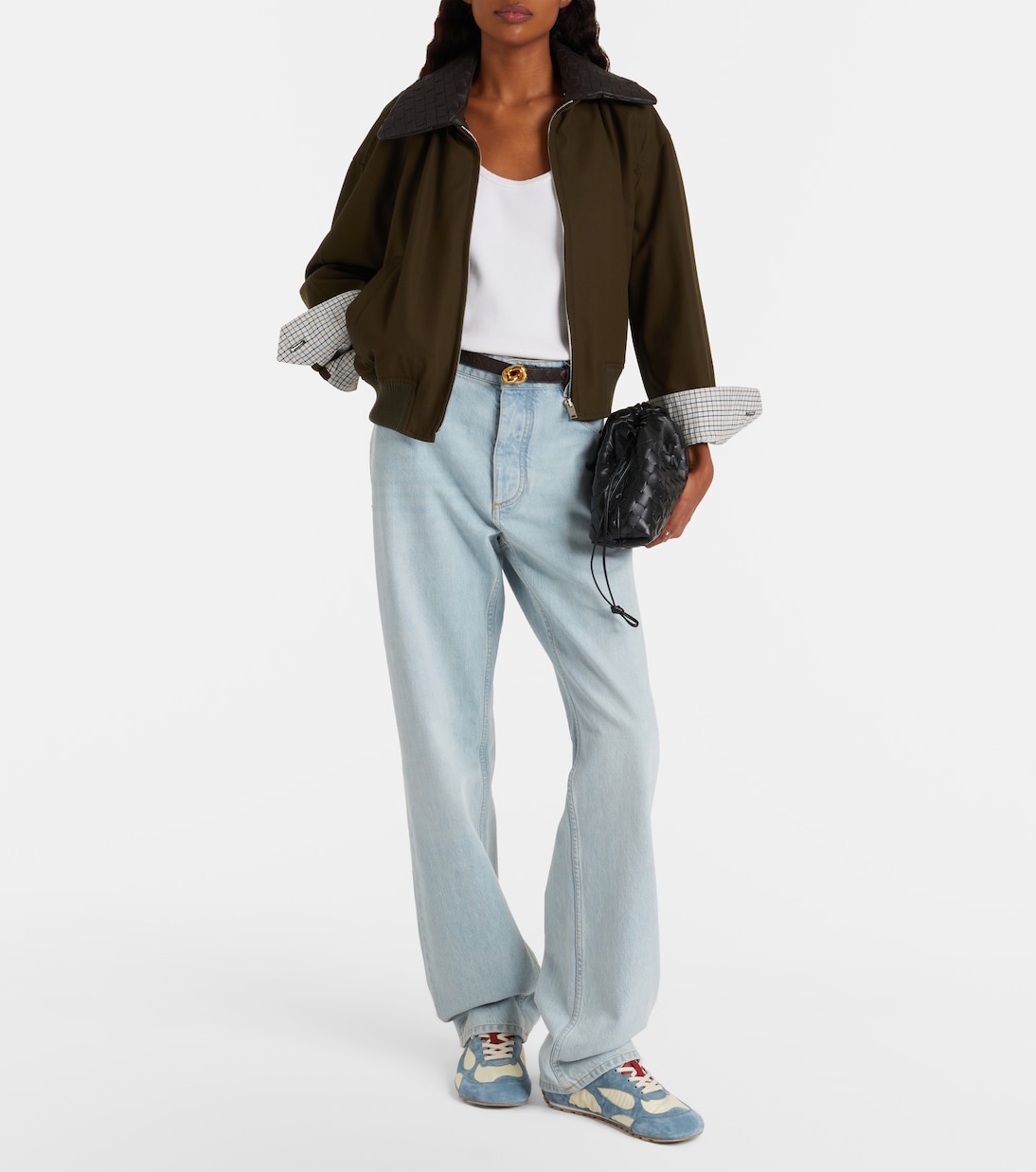Leather-trimmed cotton twill blouson jacket | Bottega Veneta