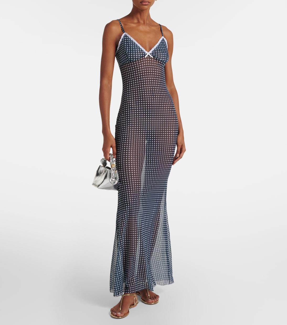 Solay gingham mesh maxi dress | Bananhot
