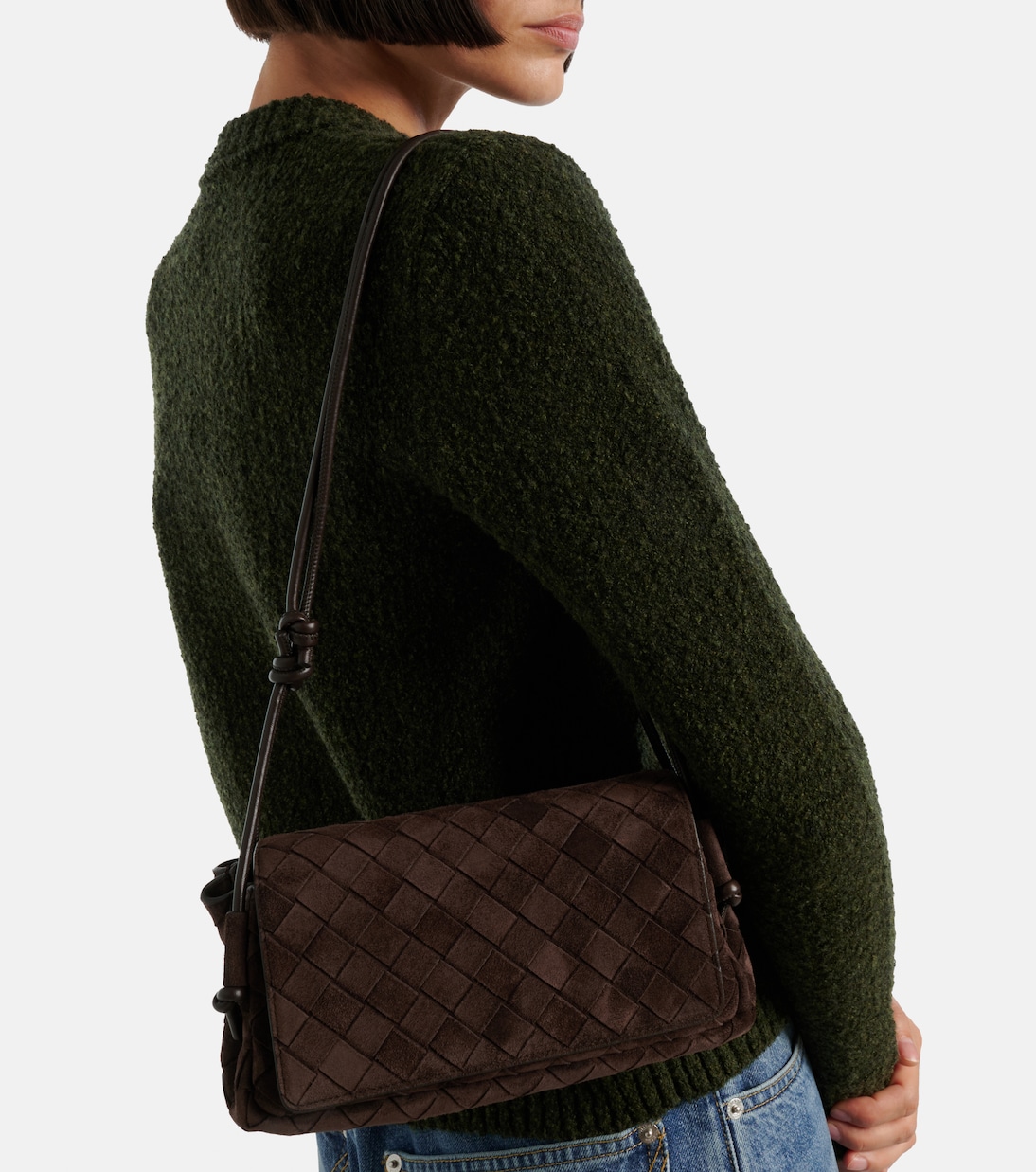 Notturno Intrecciato suede crossbody bag | Bottega Veneta
