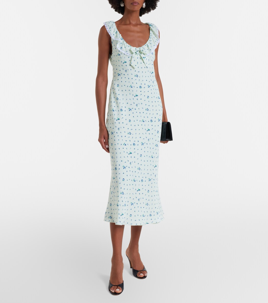 Lace-trimmed floral silk midi dress | Alessandra Rich