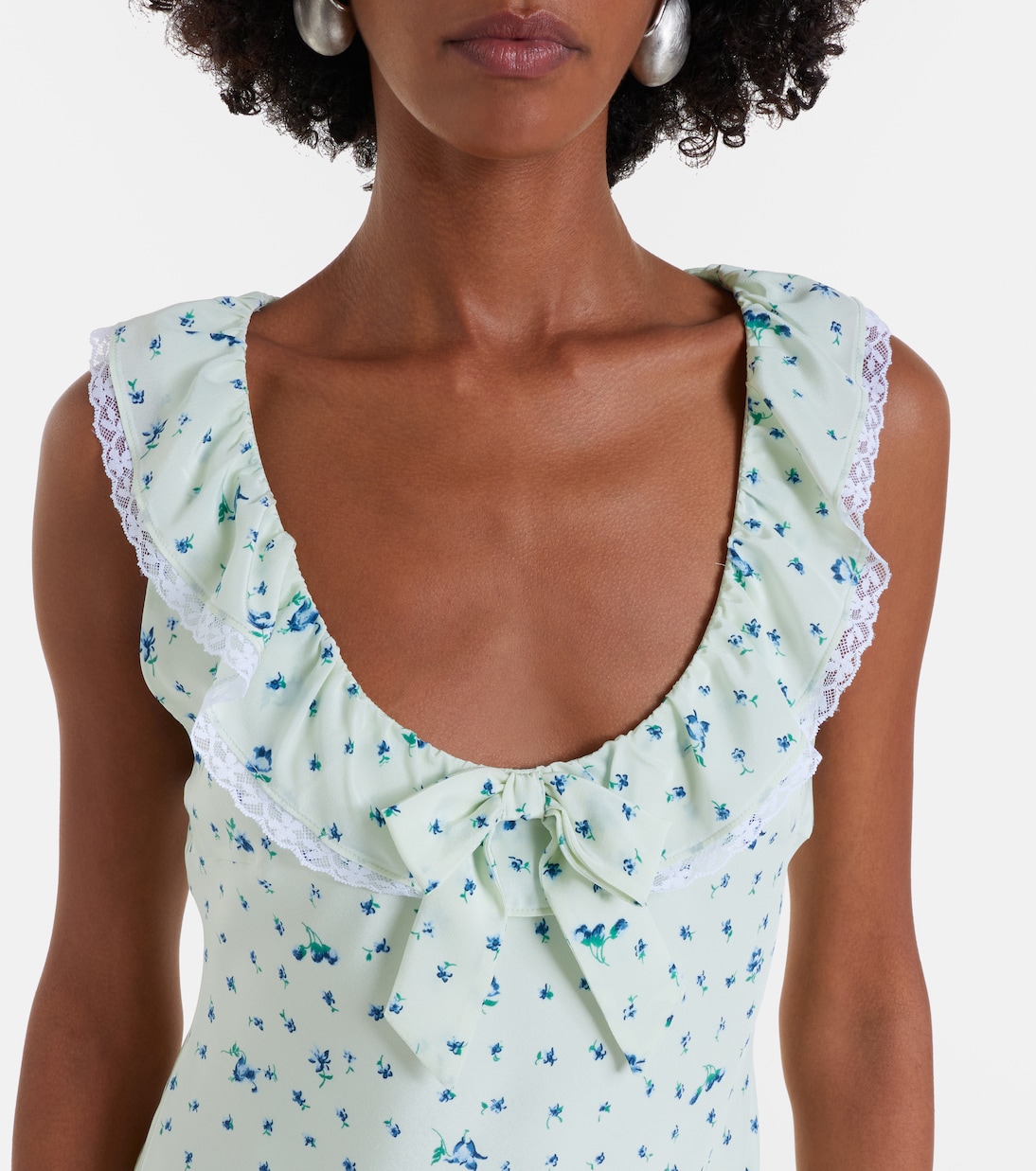 Lace-trimmed floral silk midi dress | Alessandra Rich