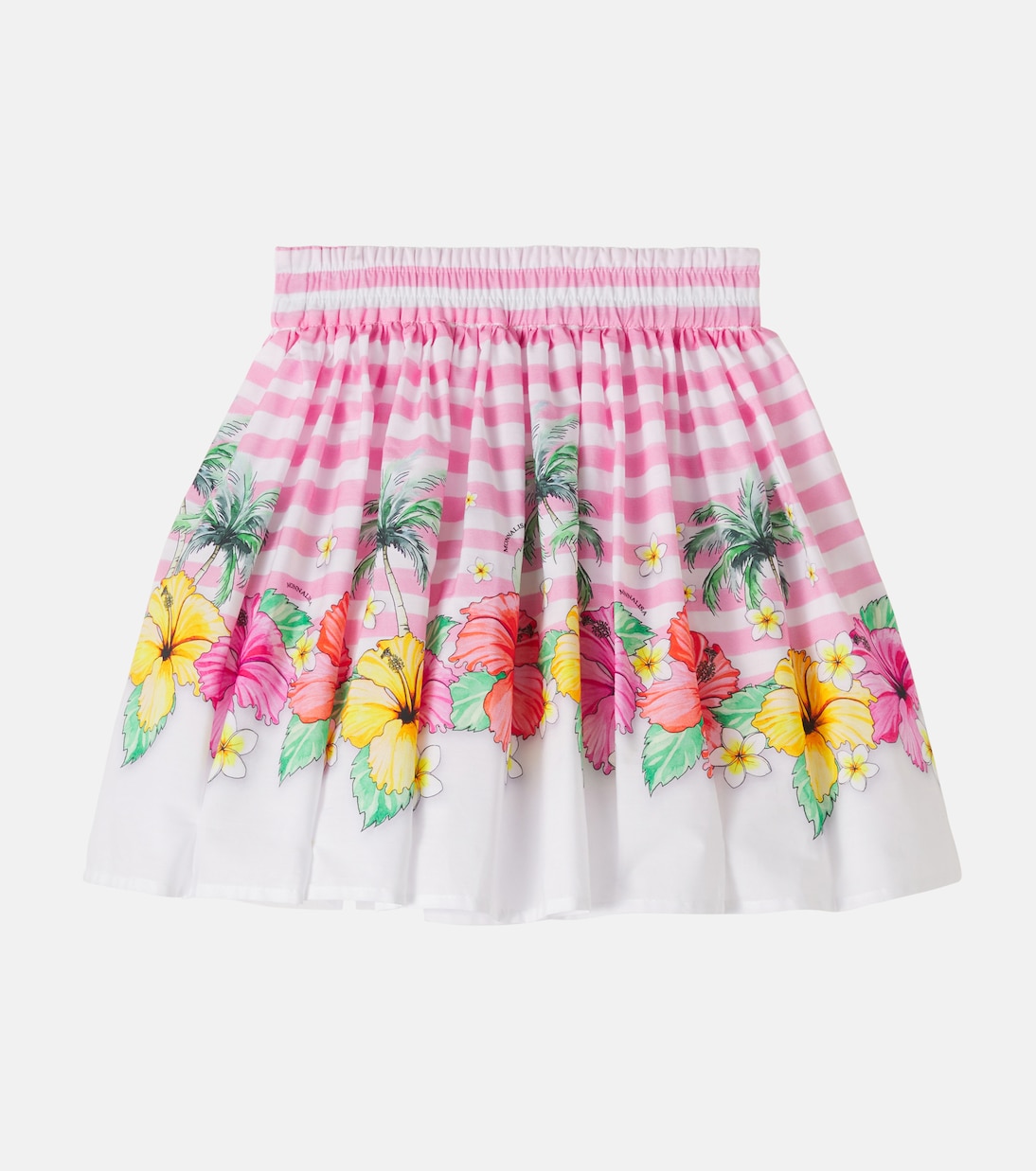 Floral striped tulle-trimmed cotton skirt | Monnalisa
