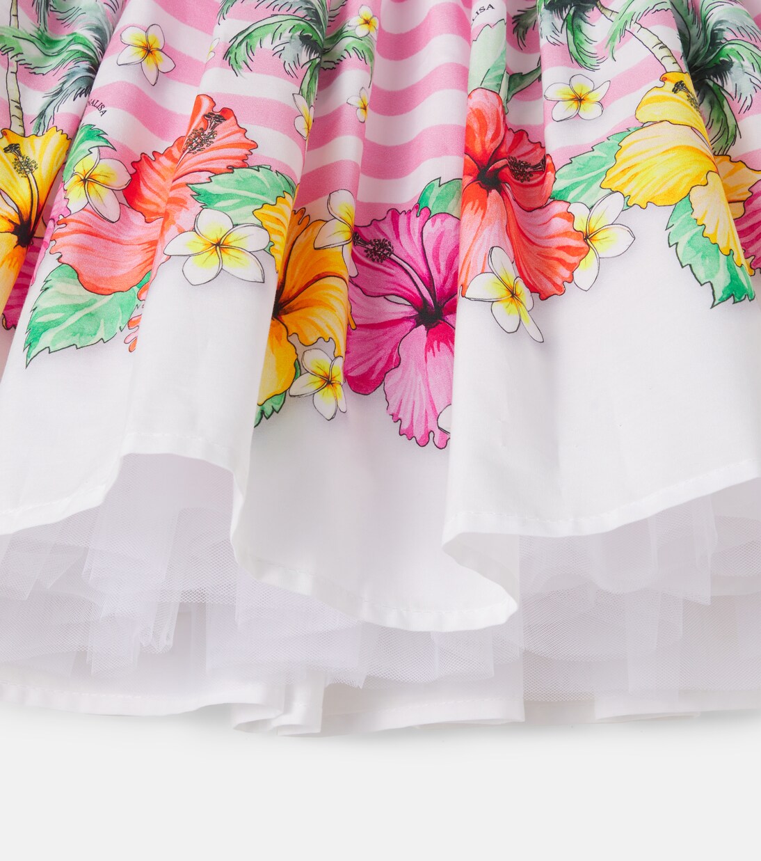 Floral striped tulle-trimmed cotton skirt | Monnalisa