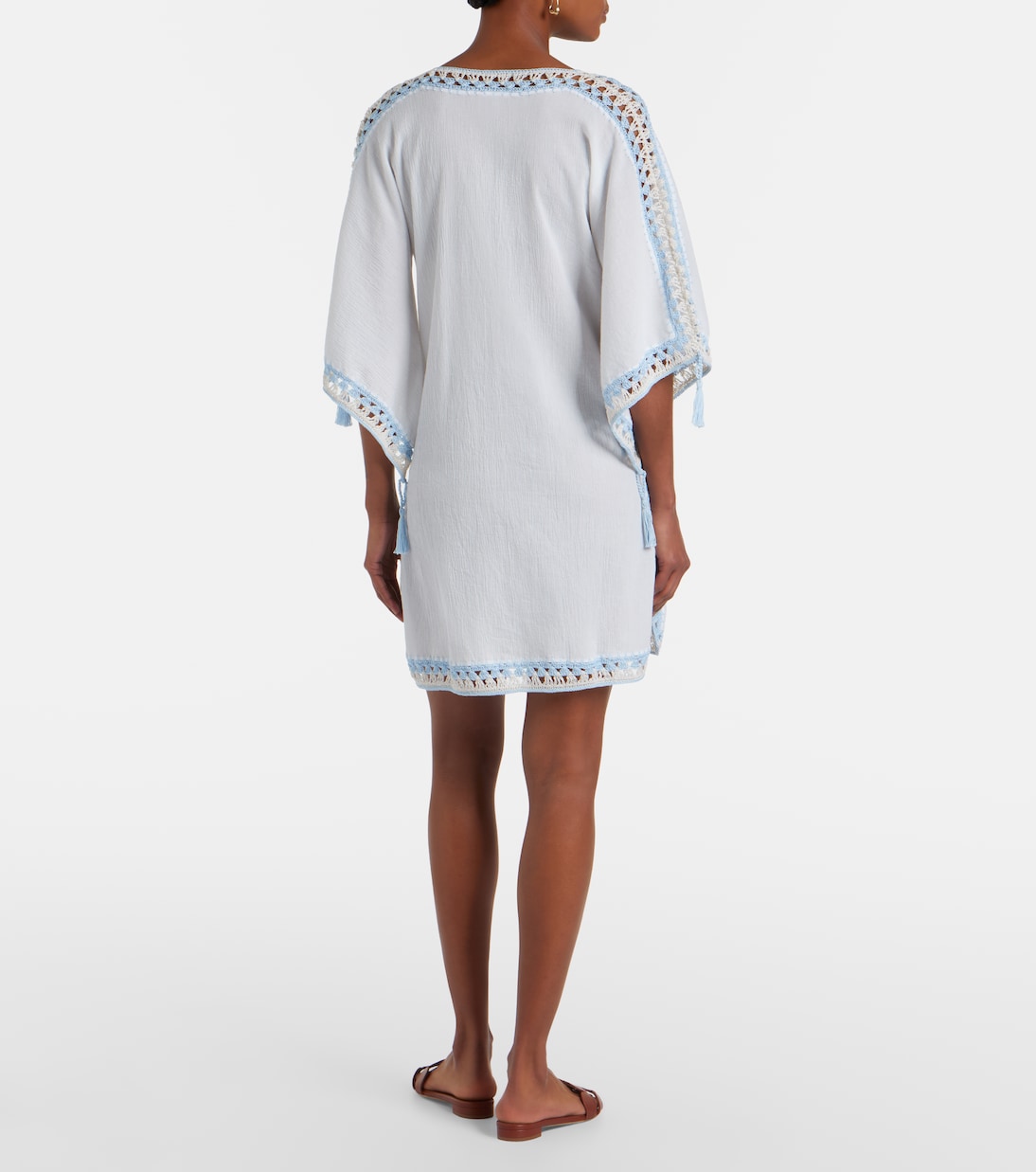 Kaftan aus Baumwolle mit Häkelstrick | Anna Kosturova