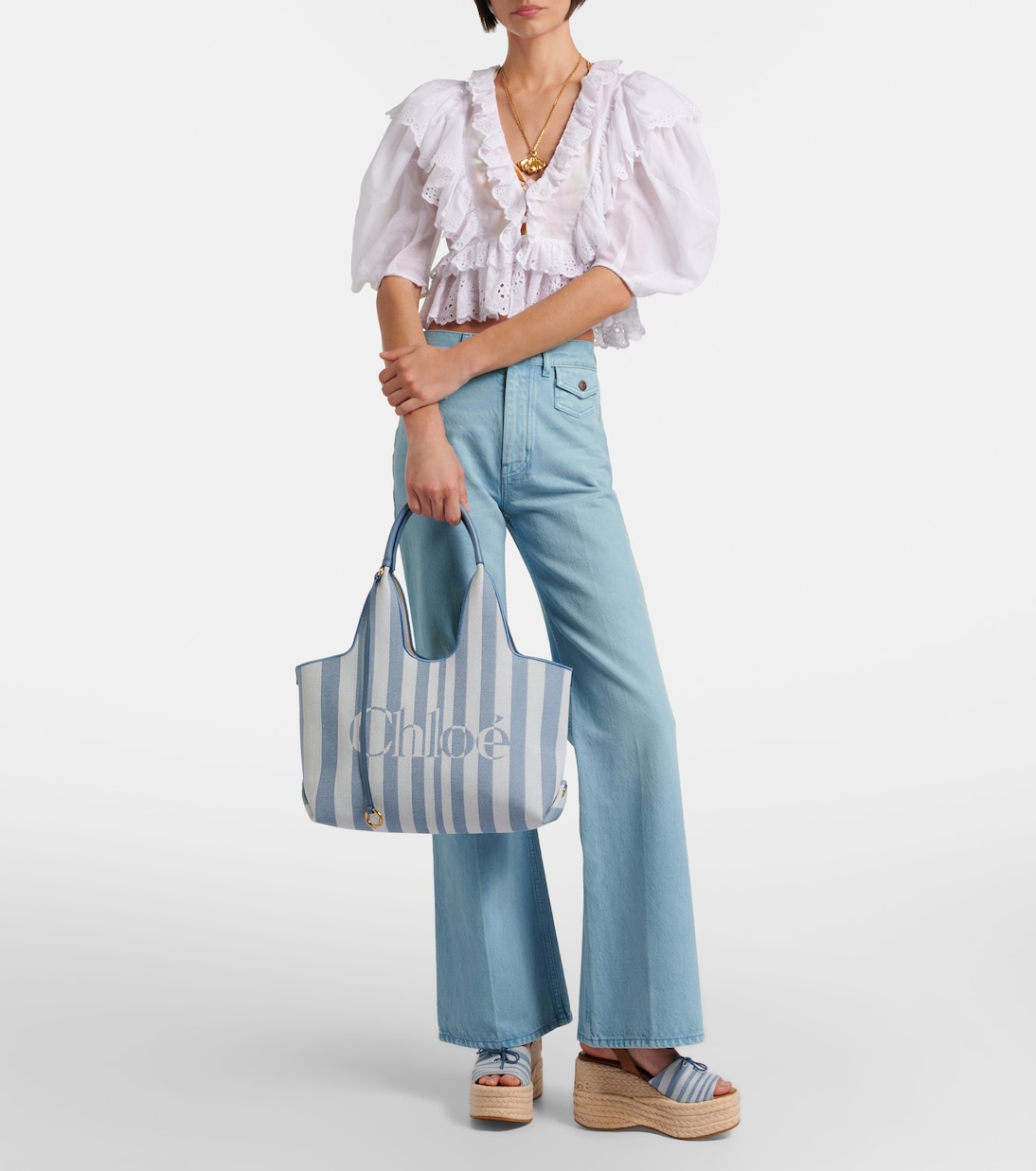 Chloé Stripy logo canvas tote bag | Chloé