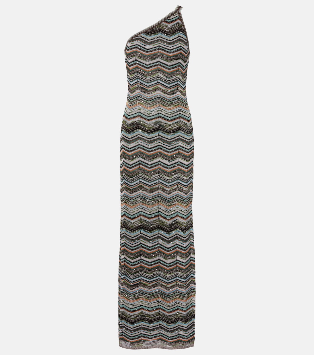 Zigzag one-shoulder lamé maxi dress | Missoni