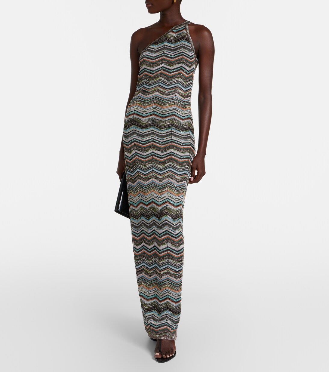Zigzag one-shoulder lamé maxi dress | Missoni