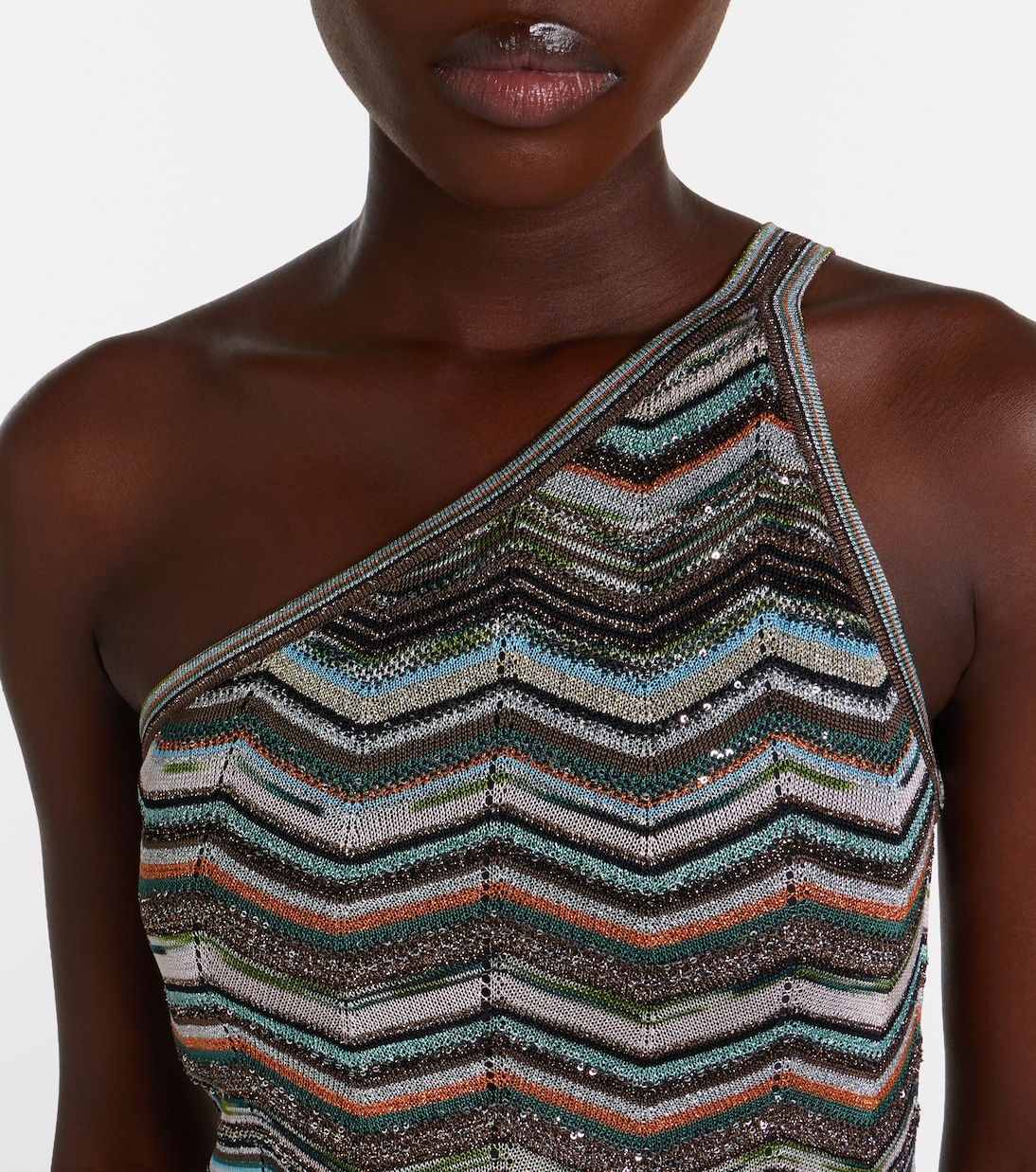 Zigzag one-shoulder lamé maxi dress | Missoni